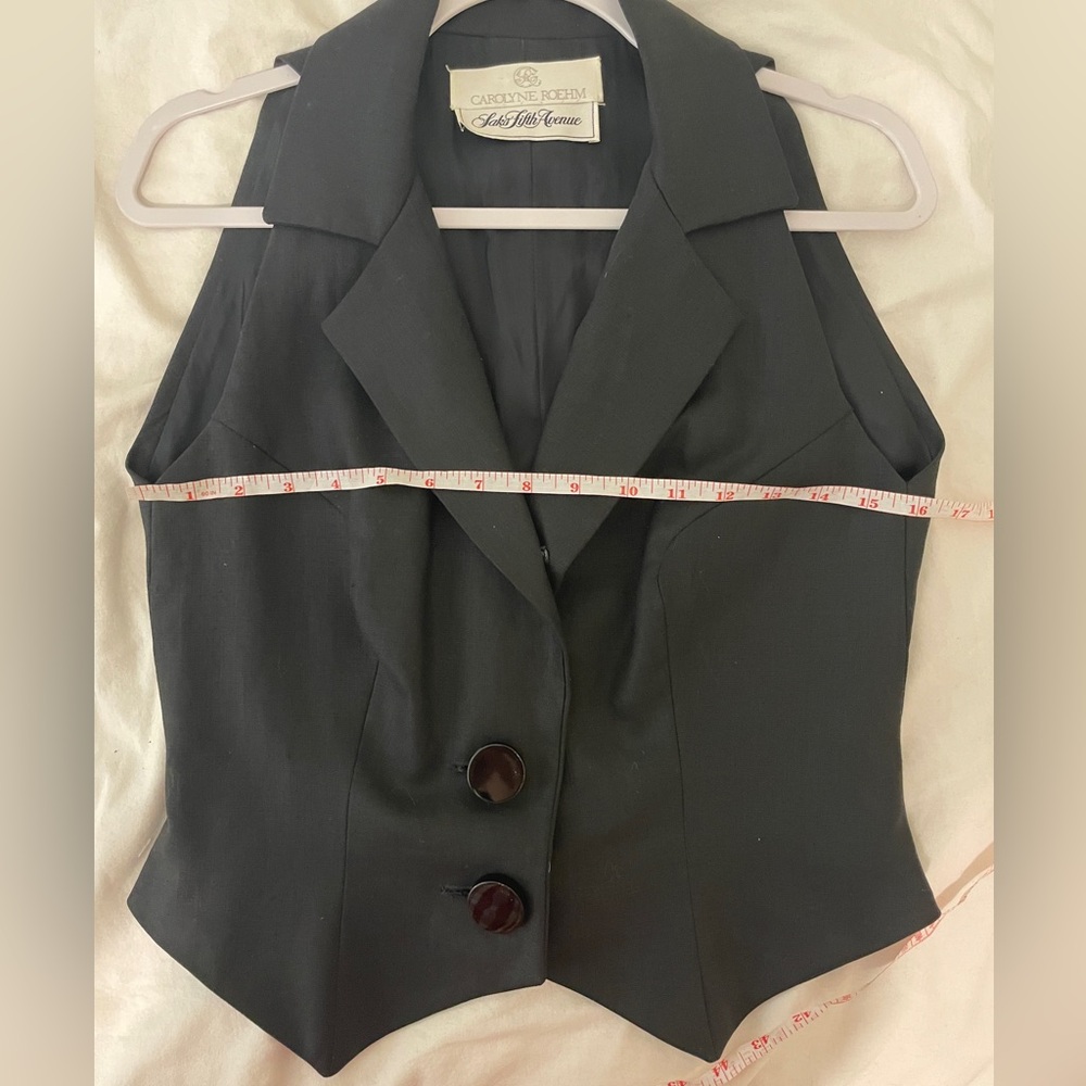Vintage Saks Fifth Avenue Linen two piece vest and skirt black Carolyne Roehm - Picture 3 of 8